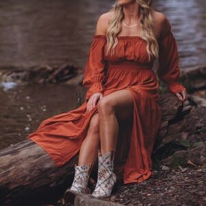 Elegant Off-Shoulder Caramel Dress